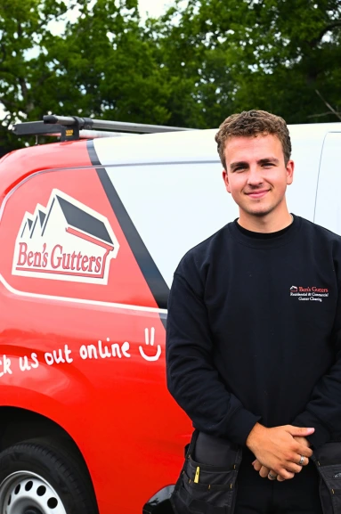 Our local gutter cleaner in Hampshire standing beside company vehicle